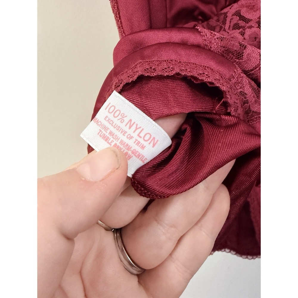 Vintage Blush Burgundy Nylon Lace Cami Cami Top Lingerie Sleepwear Medium - Picture 3 of 5